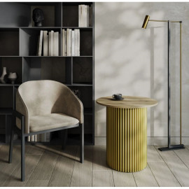 Круглый металлический журнальный столик со столешницей из ЛДСП Золото/Орех BN059 диаметр 60 см, высота 60 см 