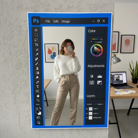Зеркало в ванную 100 см c принтом Photoshop( Фотошоп) для селфи и фотозоны 