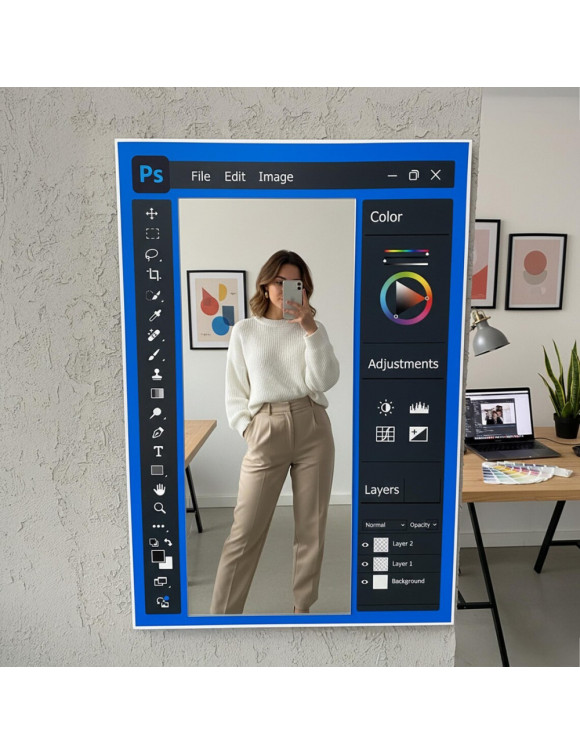 Зеркало c принтом Photoshop( Фотошоп) для селфи и фотозоны в интернет-магазине зеркальной мастерской ЗЕРКАЛА-М фото